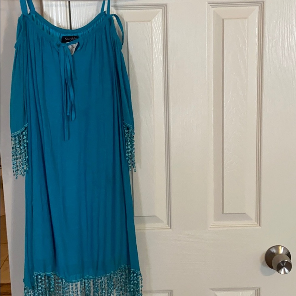 Blue off shoulder dress